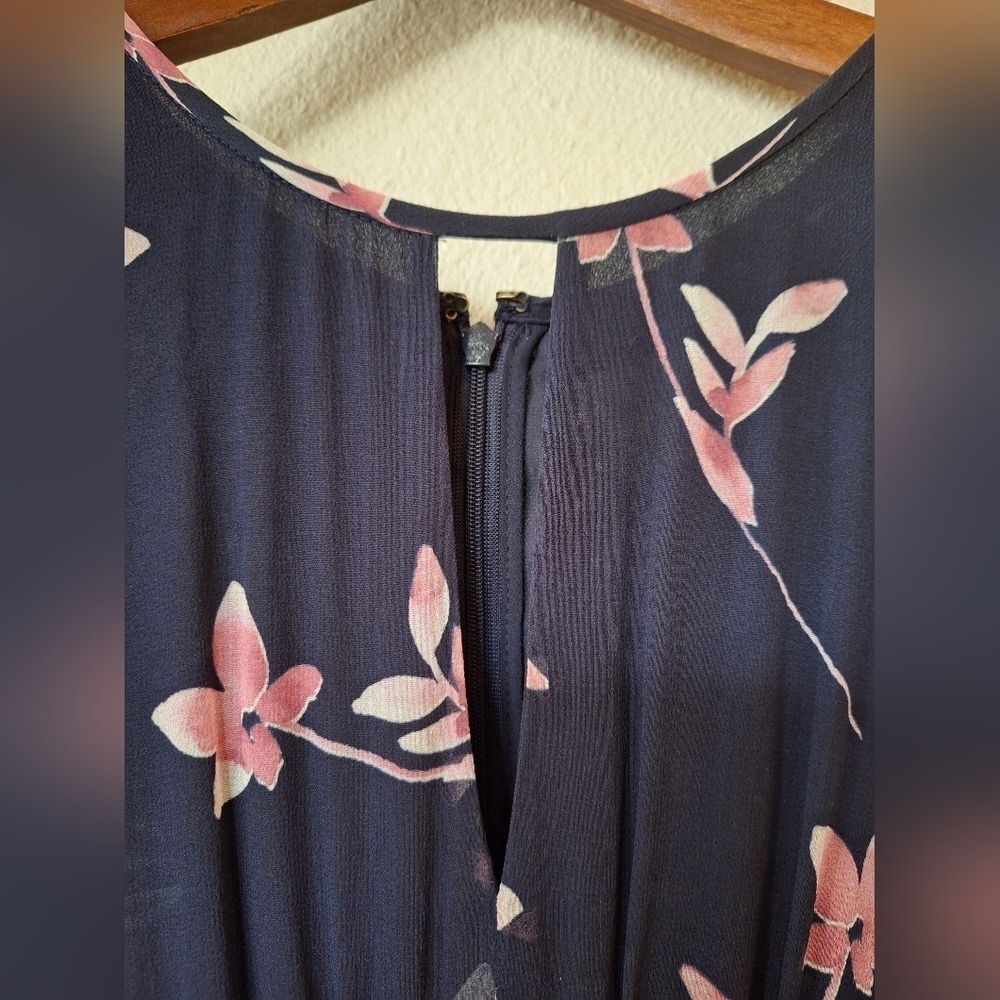 Shoshanna Womens 100% Silk Navy/Pink Floral Flutter Sleeve Dress Size 8 - Picture 5 of 10